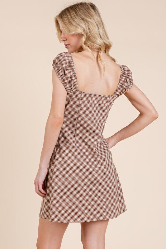 Gingham Puff Sleeve Dress