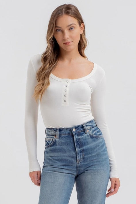 Scoop Neck Long Sleeve Henley Knit Top