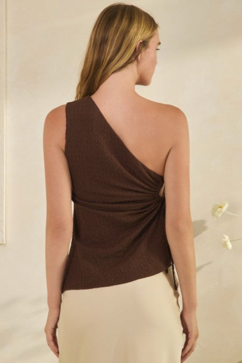 brown one-shoulder top