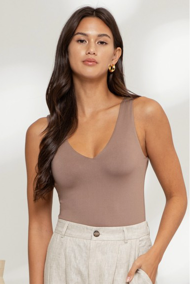 V-Neck Bodysuit - Mocha