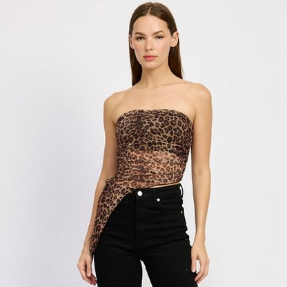 Asymmetric Cheetah Print Top