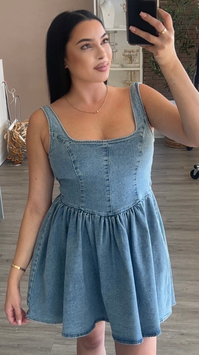 women wearing denim corset mini dress boutique
