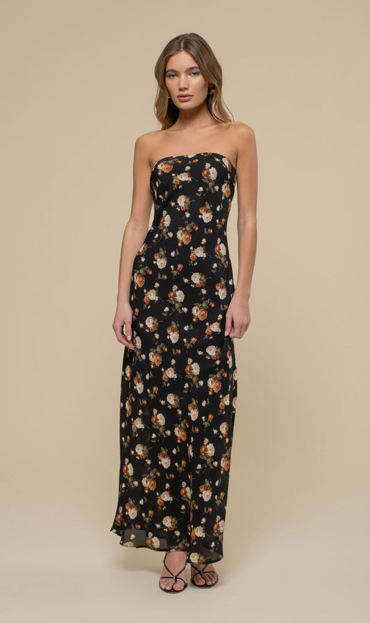 floral midi strapless dress