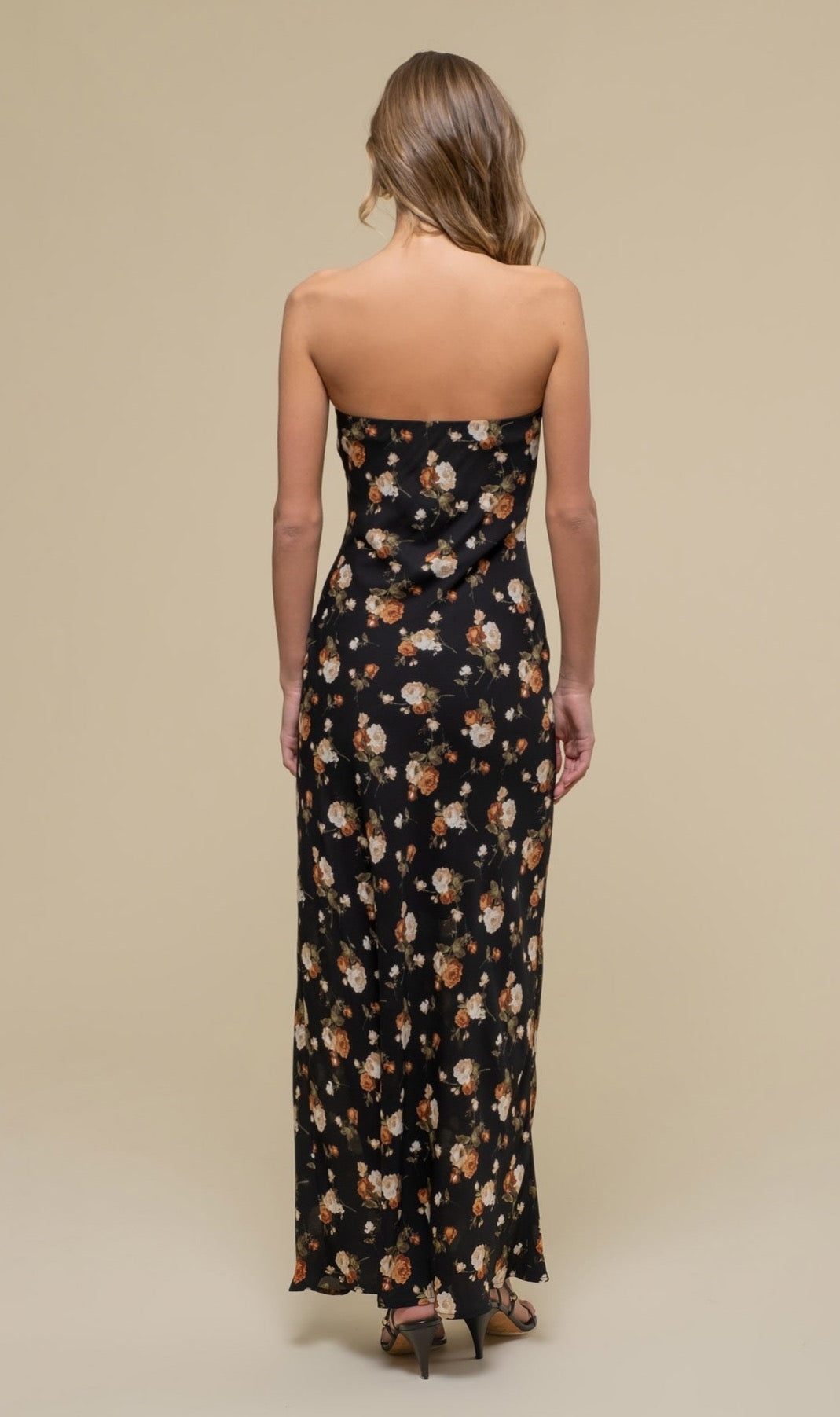 floral midi strapless dress