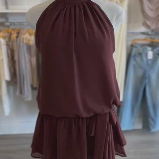  brown halter-neck dress