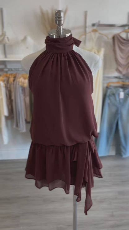  brown halter-neck dress