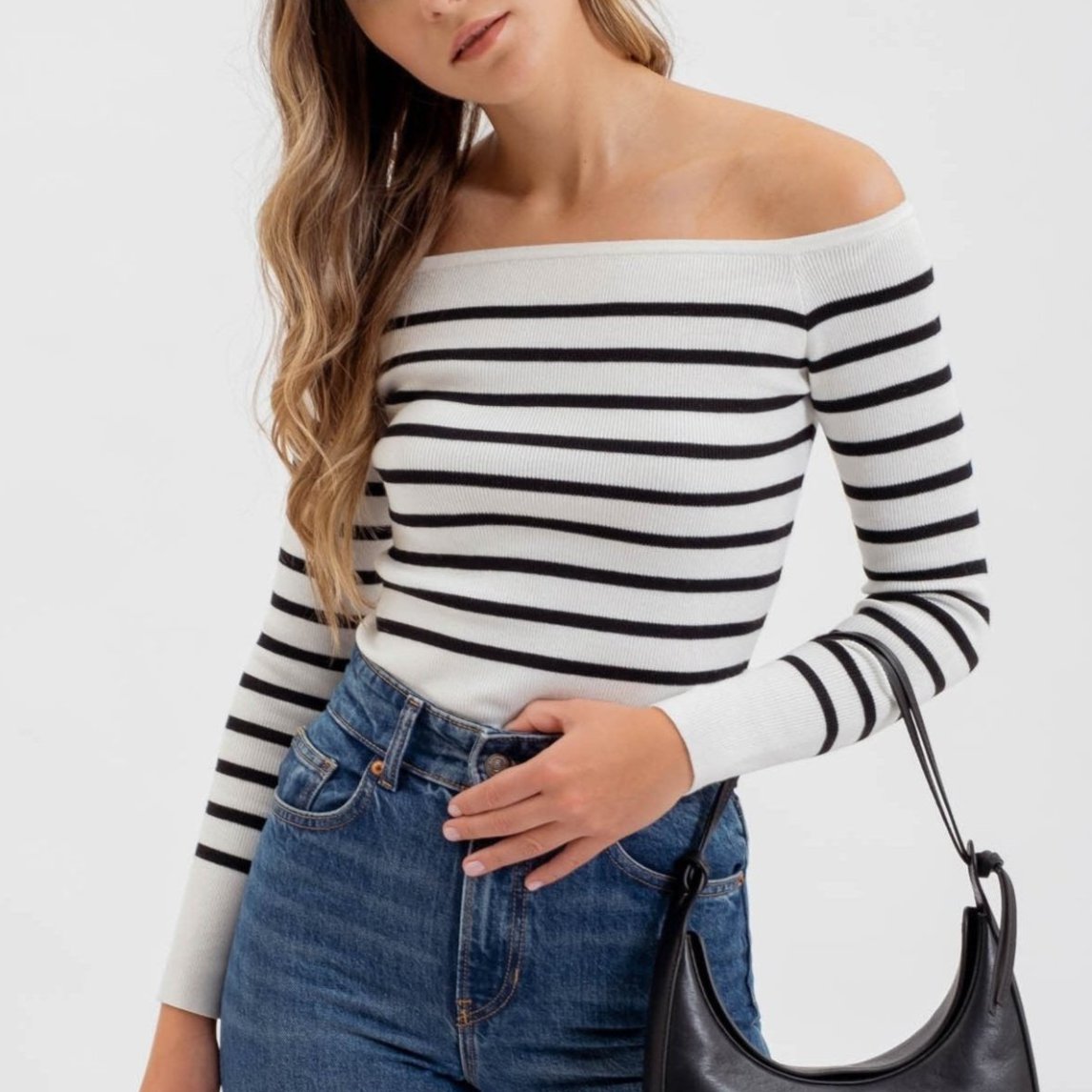 striped off the shoulder top